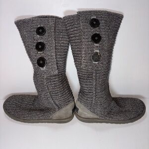 UGG Gray Knit Boots with Button Accent
